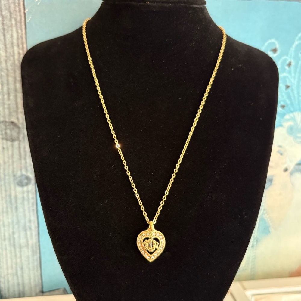 Christian Dior Gold Heart & Rhinestone Pendant Necklace - Picture 3 of 10